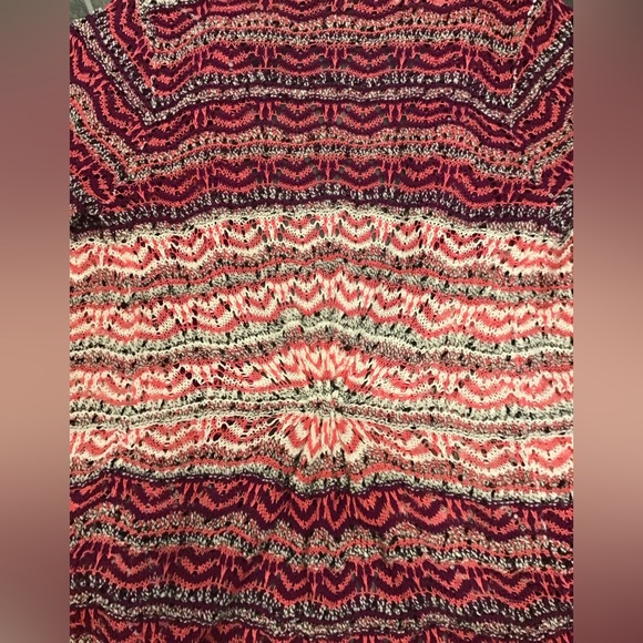 Moth Womens Crochet Cardigan Open Front Sweater Size M Fringe Stripes Poms Boho - Picture 11 of 15